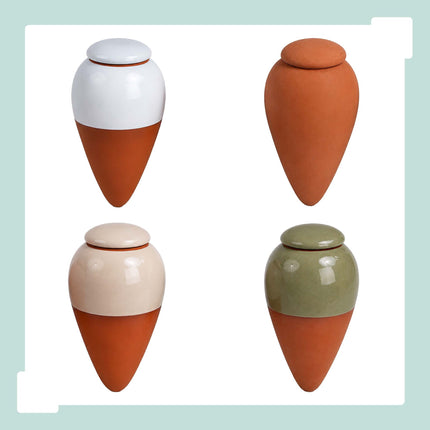 Clay Watering Cones with Lids, 350ml, Set of 2 - Beige