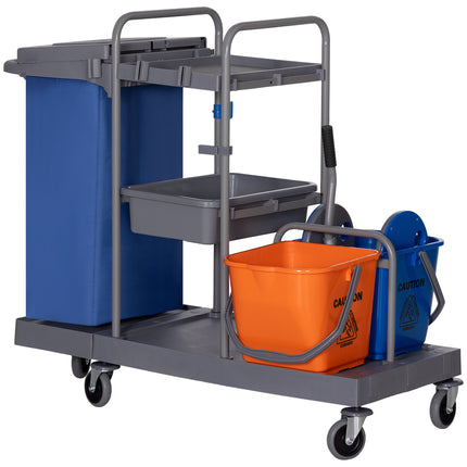 Cleaning Cart with Mop Press, 3-Tier, 2x18L Buckets