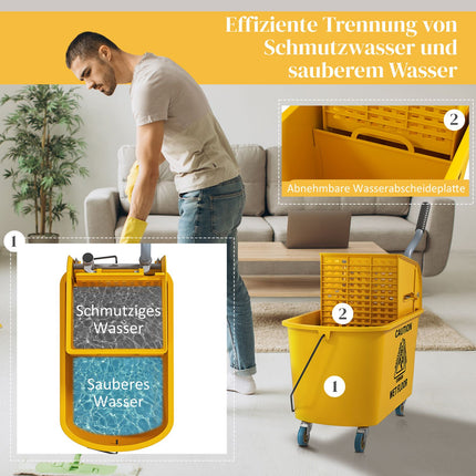 Cleaning Cart with Wheels, 20L Capacity, Yellow