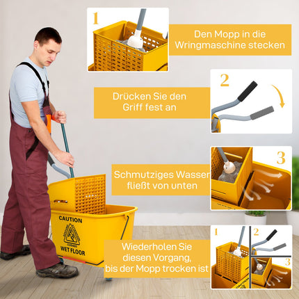 Cleaning Cart with Wheels, 20L Capacity, Yellow