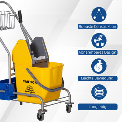 Cleaning Cart with Wringer, 25L Capacity, 4 Wheels, Yellow