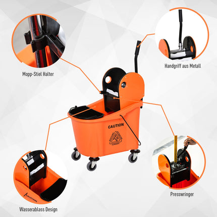 Cleaning trolley with swivel system, 36L - Black/Orange