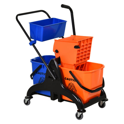 Professional cleaning trolley with jaw press and double buckets