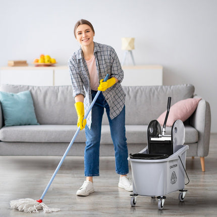 Mobile cleaning trolley with 36L bucket and twister, grey