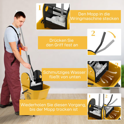 Cleaning trolley with 26L bucket & mop – Yellow