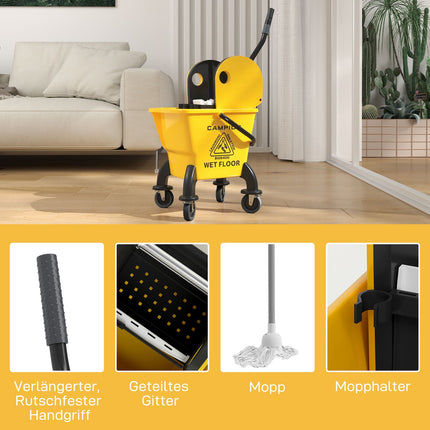 Cleaning trolley with 26L bucket & mop – Yellow
