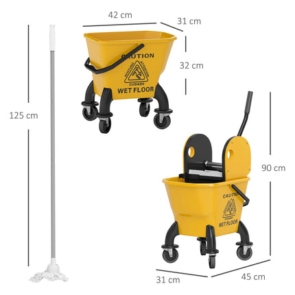 Cleaning trolley with 26L bucket & mop – Yellow