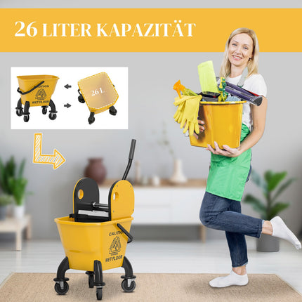 Cleaning trolley with 26L bucket & mop – Yellow