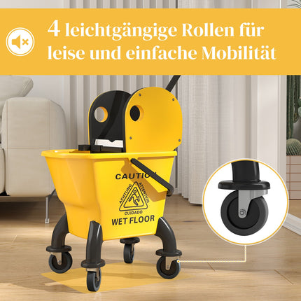 Cleaning trolley with 26L bucket & mop – Yellow
