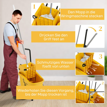 Cleaning trolley with 36L bucket and mop for building