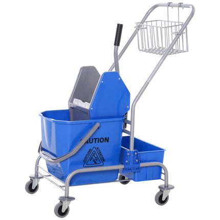 25L blue mobile cleaning cart with mop wringer