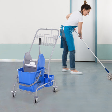 25L blue mobile cleaning cart with mop wringer