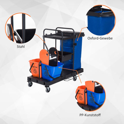Cleaning trolley with 4 wheels - 111x63.3x103cm, Multicolor
