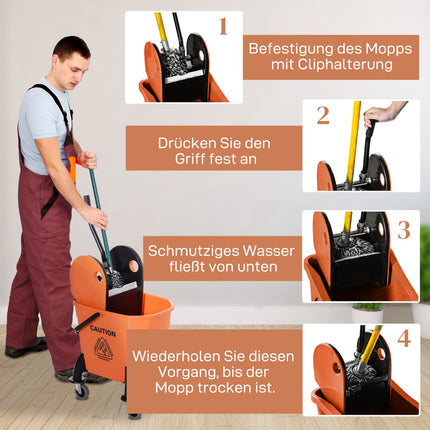 Cleaning trolley with turner and 26L mobile bucket