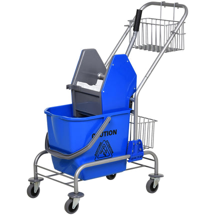 Cleaning trolley with press, 26L bucket + storage basket
