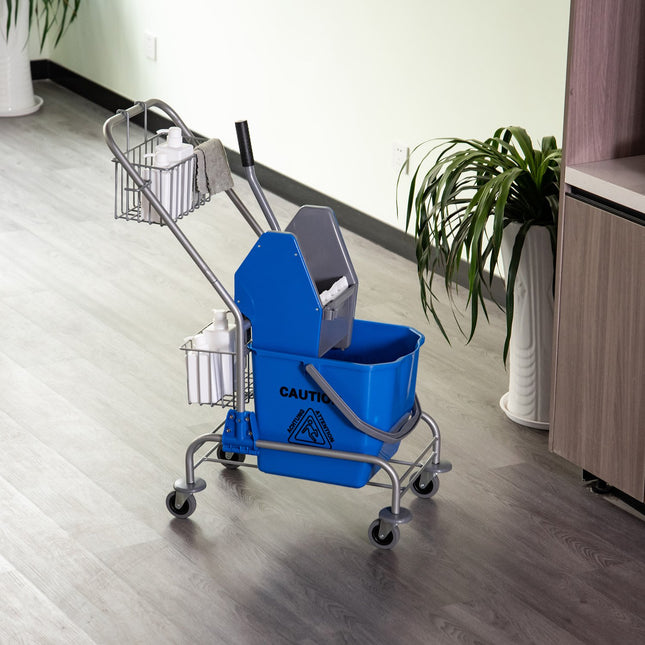 Wózek do czyszczenia wózek domowy profesjonalna prasa do pieczenia wiadro 26 l + kosz do przechowywania niebieski 73 dł. x 45 szer. x 95 wys. cm Aosom