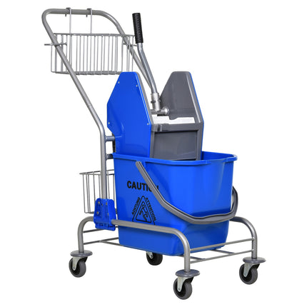 Cleaning trolley with press, 26L bucket + storage basket
