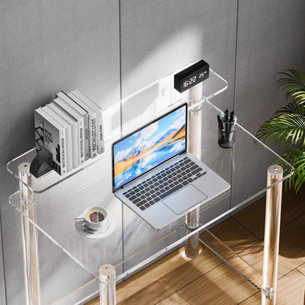 Clear Acrylic Desk, 2-Tier Monitor Stand, 50x80x88 cm