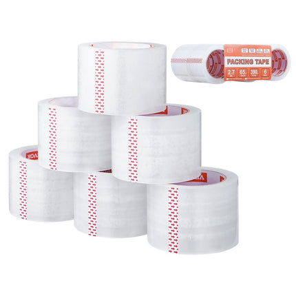 Clear Packing Tape, 6 Rolls, 3 in x 65 yd, 2.7 Mil
