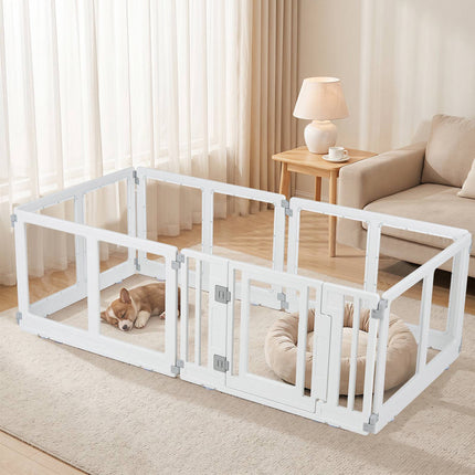 Clear Plastic Dog Playpen with Secure Locking Door, 6 Panels