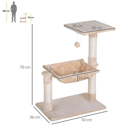 Cat tree scratching post with sisal and plush hammock 50cm