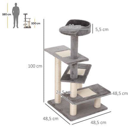 Cat tree with scratching post, 5 levels, beige/grey