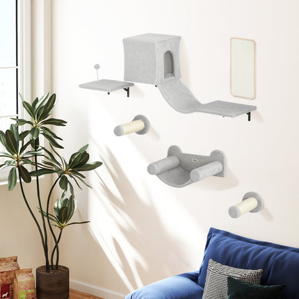 Cat Climbing Wall Set, 6-Piece with Condo & Hammock