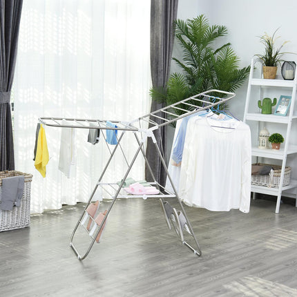 Foldable clothes airer with telescopic rods, silver/white