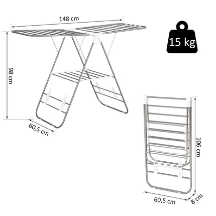 Foldable clothes airer with telescopic rods, silver/white