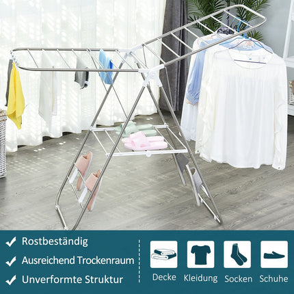 Foldable clothes airer with telescopic rods, silver/white