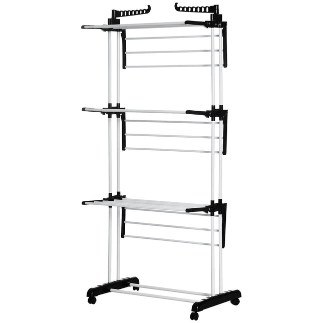 Retractable Black Tower Clothes Airer with wheels 4 levels