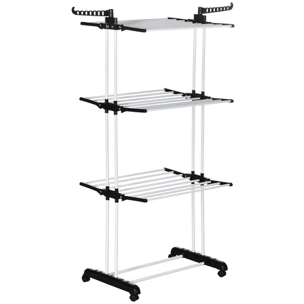 Retractable Black Tower Clothes Airer with wheels 4 levels