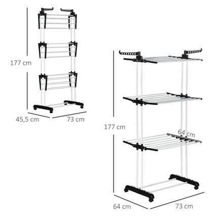 Retractable Black Tower Clothes Airer with wheels 4 levels