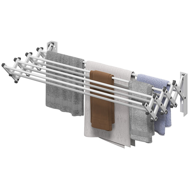 Suszarka do ubrań Wysuwana ścienna Suszarka do ubrań montowana na ścianie z 8 aluminiowymi prętami, zajmująca mało miejsca suszarka do użytku wewnątrz i na zewnątrz 86 x 61 x 22 cm, srebrna |