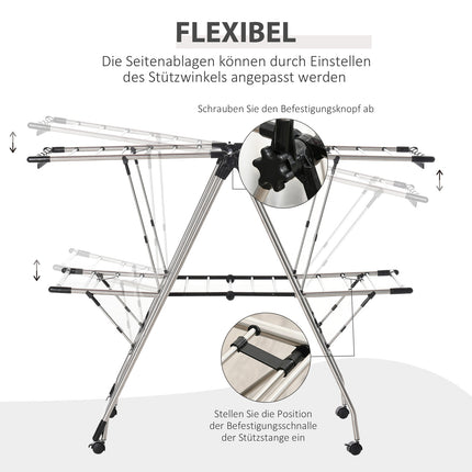Large collapsible clothes airer with telescopic rods