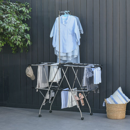 Large collapsible clothes airer with telescopic rods