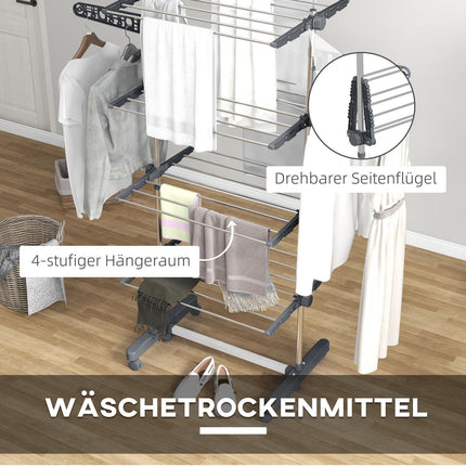 Steel clothes airer, folding wing dryer tower with wheels