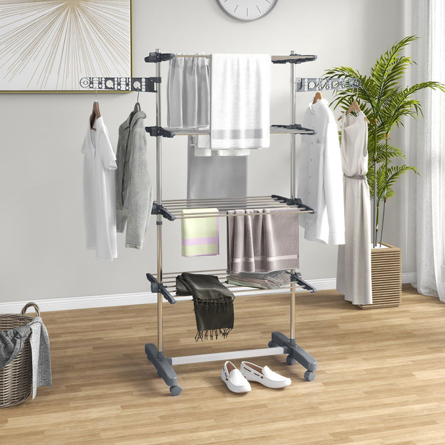 Steel clothes airer, folding wing dryer tower with wheels