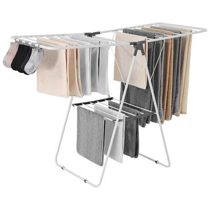 Clothes Drying Rack – 2-Tier Foldable, 21 Rods, Sock Clips