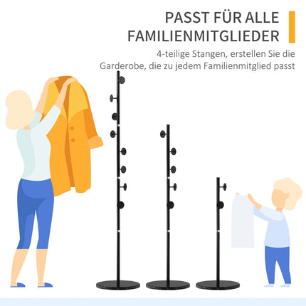 Steel coat rack - 8 hooks, black, 170 cm