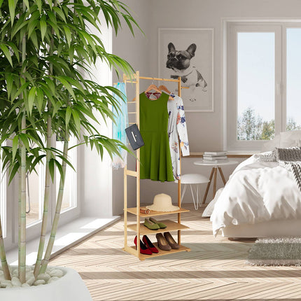 Clothes hanger in bamboo with 3 compartments