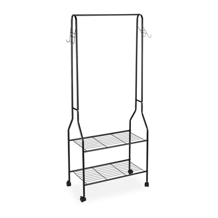 Clothes hanger with shelf and hooks