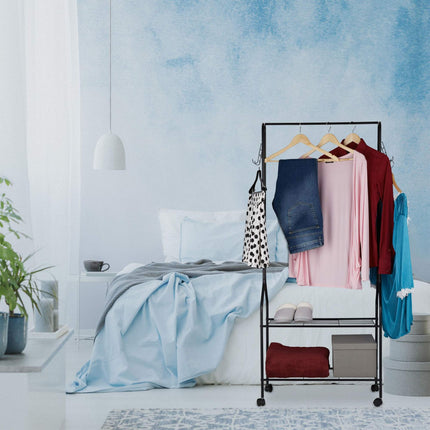 Clothes hanger with shelf and hooks