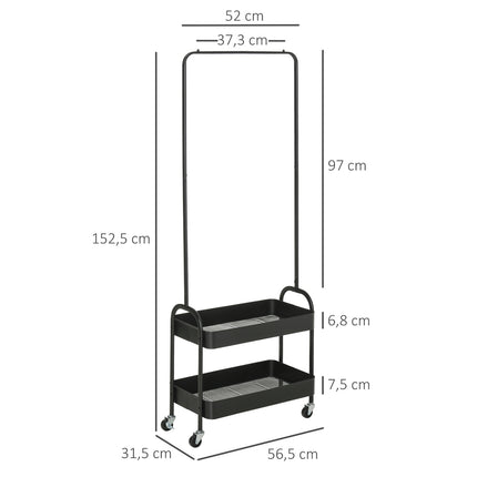 Steel Clothes & shoe rack on wheels, 16 kg capacity, black