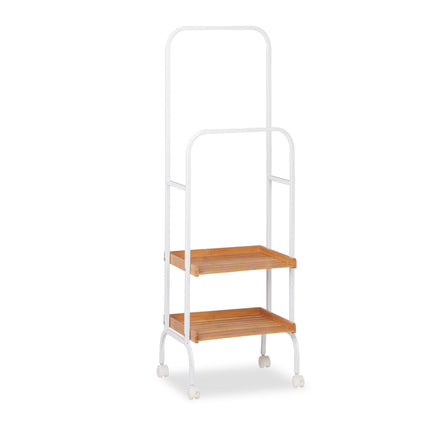 Clothes rack on wheels with 2 shelves
