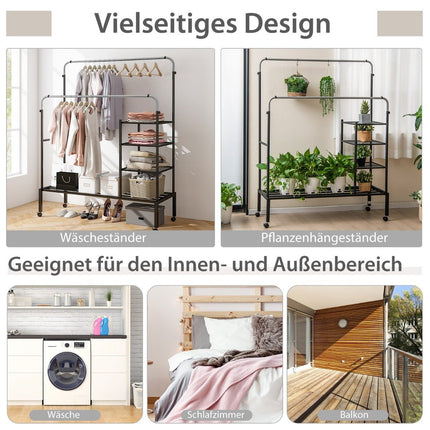 Clothes rack with 2 clothes rails, clothes rack on wheels, coat stand, height adjustable 135 x 54 x 170cm silver