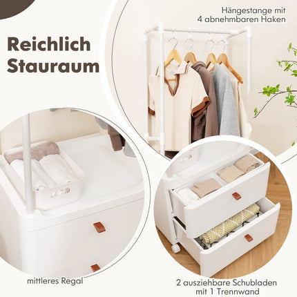 Clothes rack with 2 drawers coat rack with lockable wheels 52 x 40 x 161 cm white