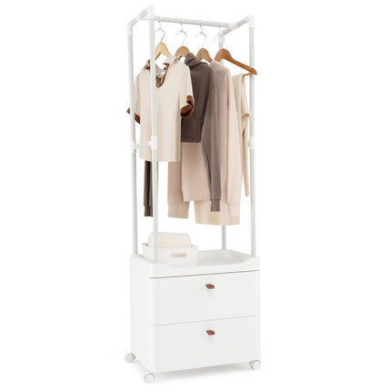 Clothes rack with 2 drawers coat rack with lockable wheels 52 x 40 x 161 cm white
