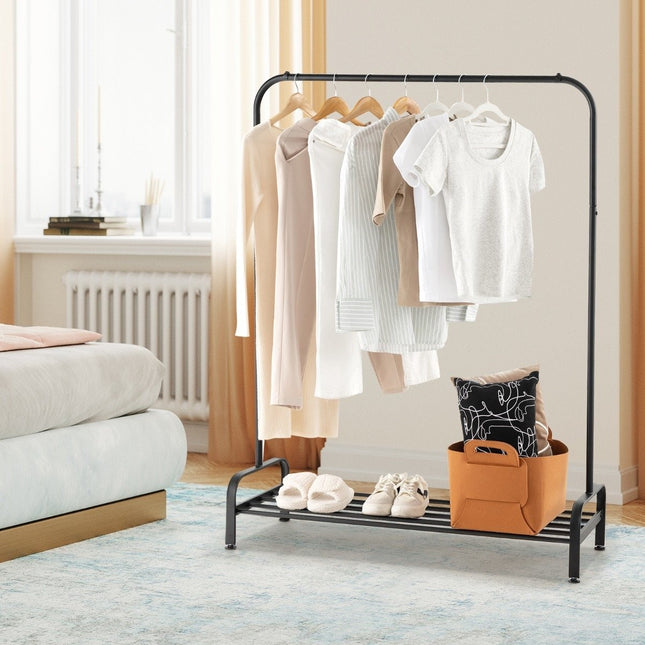 Clothes rack with adjustable feet & clothes rail & storage compartment 112 x 42 x 145 cm black