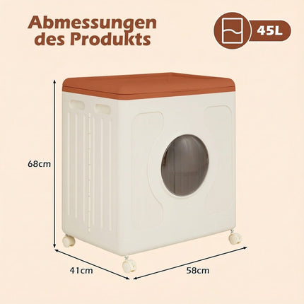Clothing Storage Box with Lid, Wheels, 45L, Orange